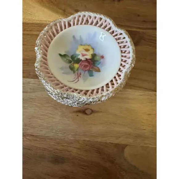 Set of 3 Vintage Bavarian Reticulated Porcelain Dishes Mid-Century Trinket Bowls - Picture 6 of 10